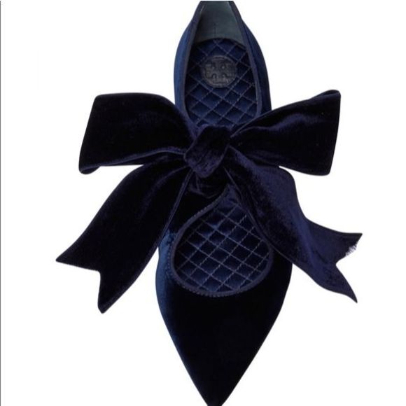 Tory Burch Navy Blue Suede Leather Velvet Bow Clara Ballet Flat Size 6M - Picture 10 of 12
